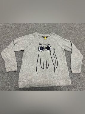 Girl’s Gray Cat Sequin Eyes Sweater